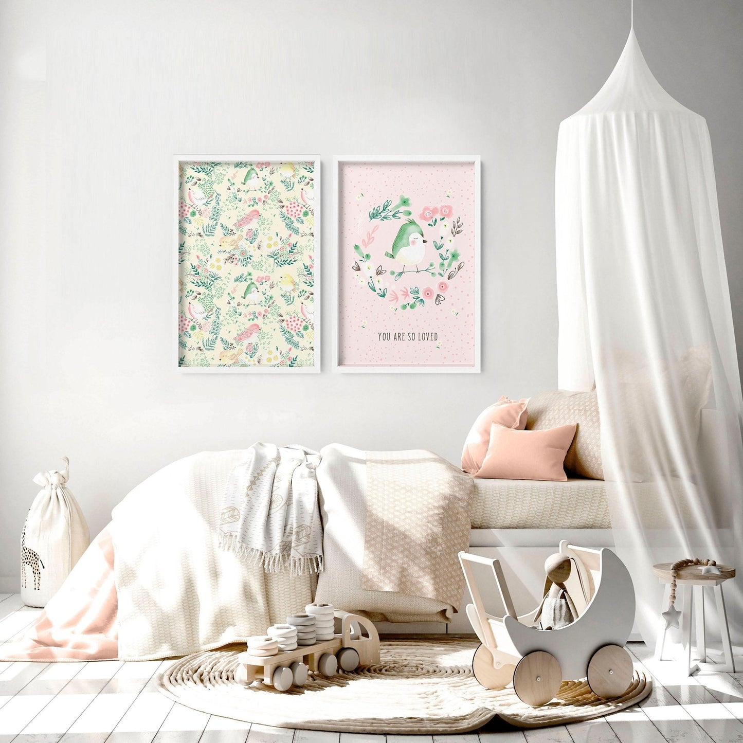 Woodland Nursery Wall Art | Set of 2 Prints for Girls