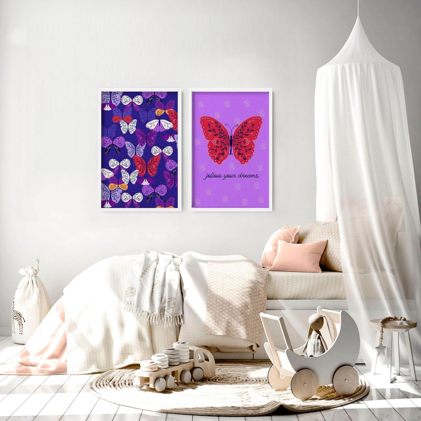 Violet Wings | Set of 2 Personalised Butterfly Wall Art Prints