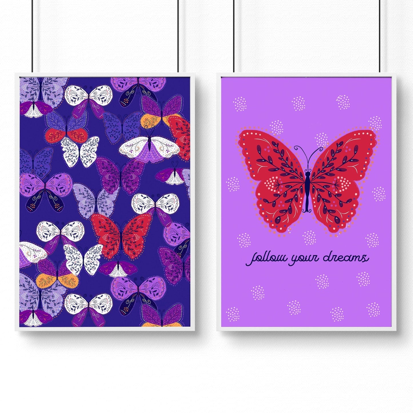 Violet Wings | Set of 2 Personalised Butterfly Wall Art Prints
