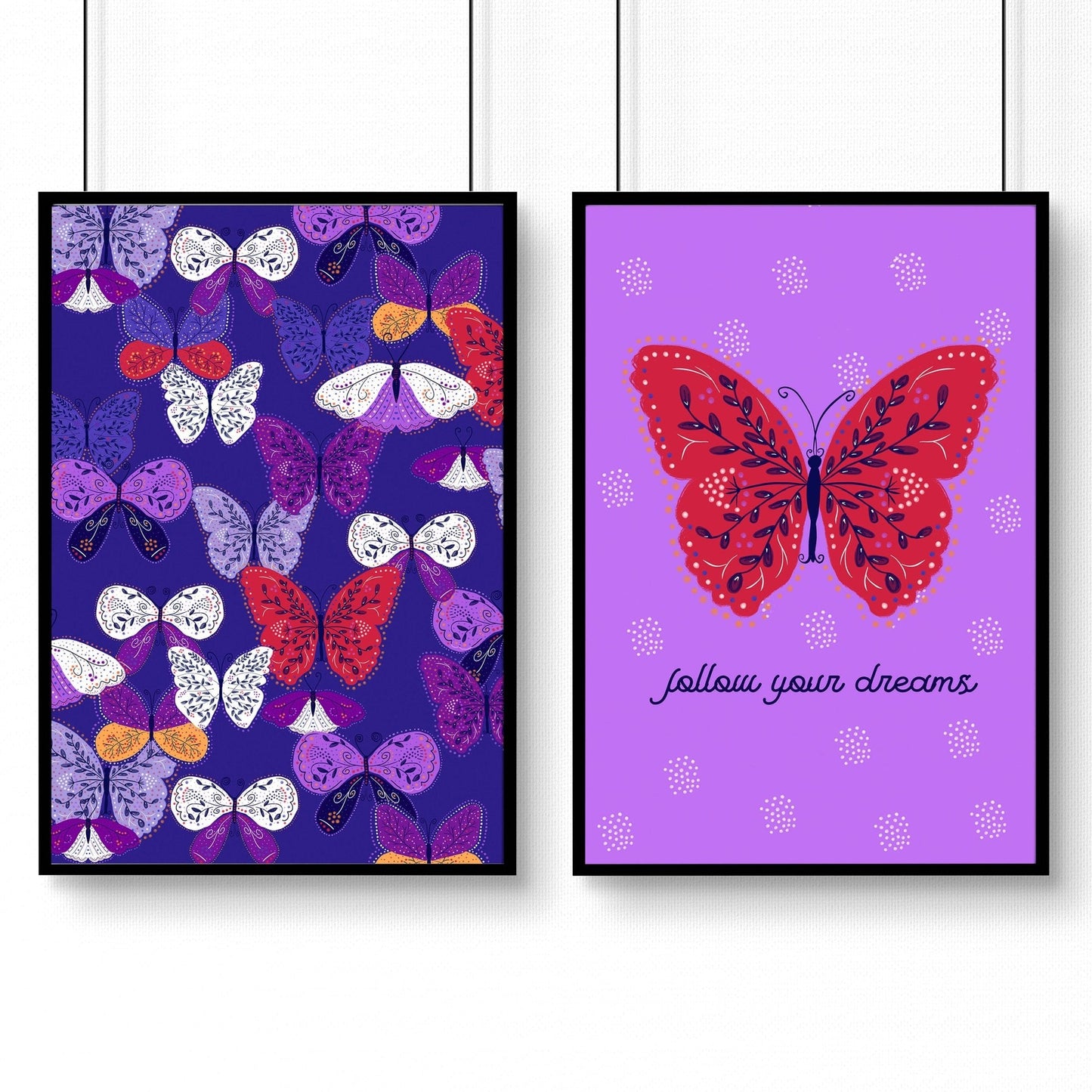 Violet Wings | Set of 2 Personalised Butterfly Wall Art Prints