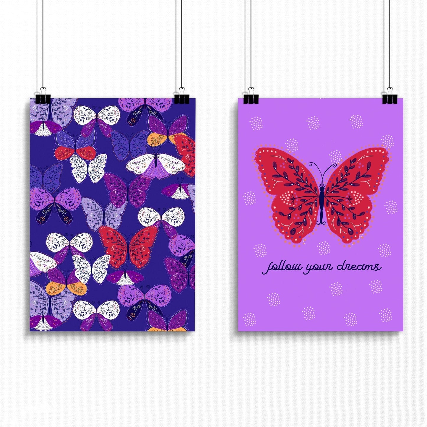 Violet Wings | Set of 2 Personalised Butterfly Wall Art Prints