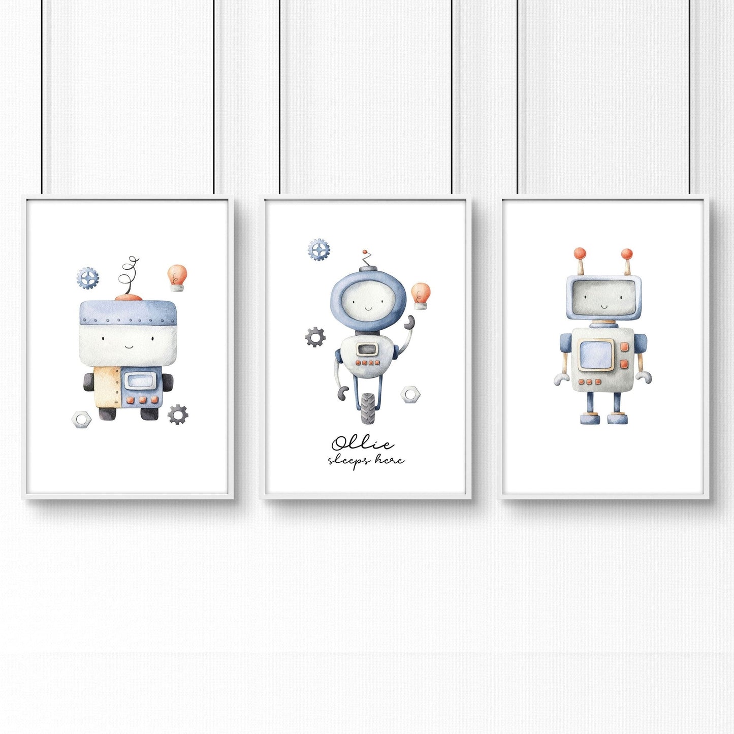 Robots Nursery Wall Art | Set of 3 Prints for Boys' Room