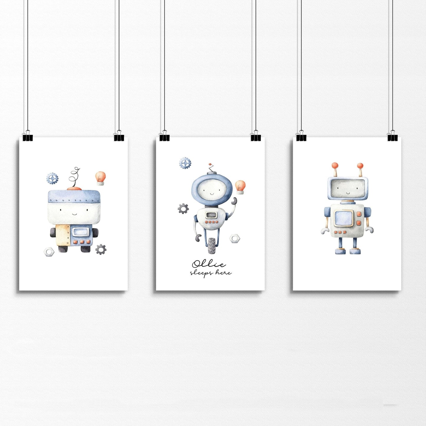 Robots Nursery Wall Art | Set of 3 Prints for Boys' Room