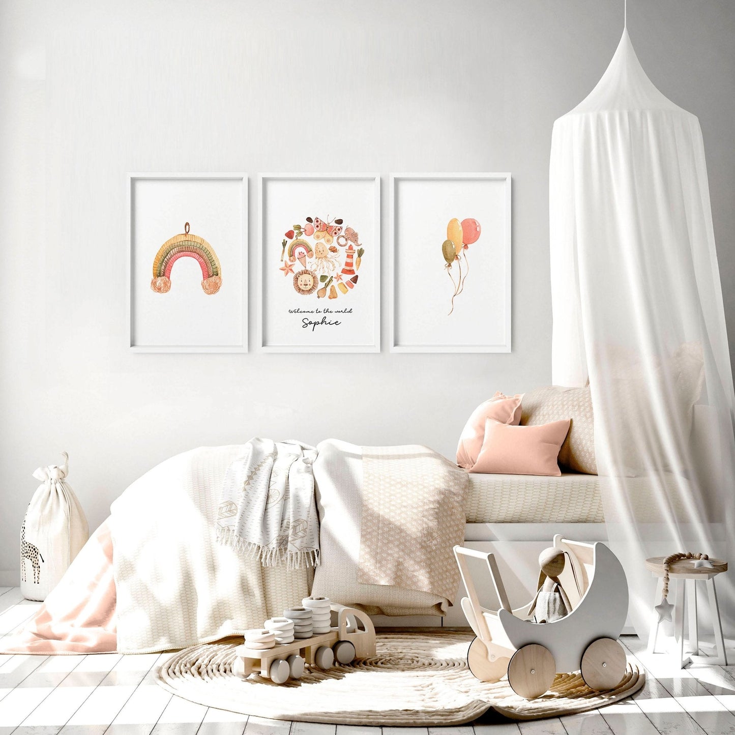 Safari Boho | Juego de 3 láminas de arte mural para habitación infantil 