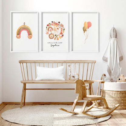 Safari Boho | Juego de 3 láminas de arte mural para habitación infantil 