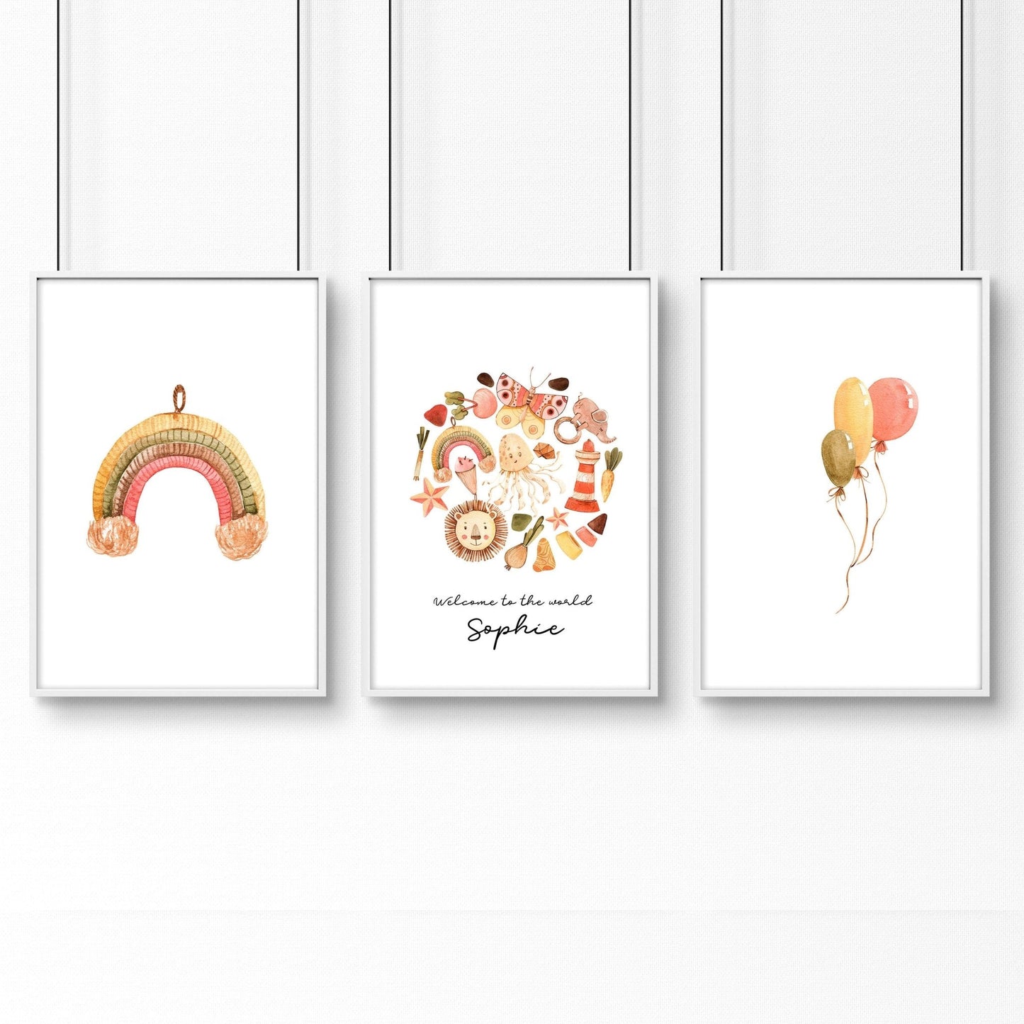 Safari Boho | Juego de 3 láminas de arte mural para habitación infantil 