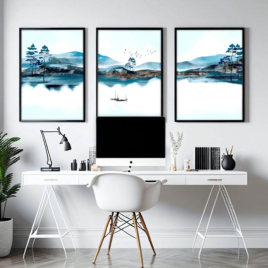 Ethereal Earth | Set of 3 Tranquil Japanese Landscape Prints for Office Walls