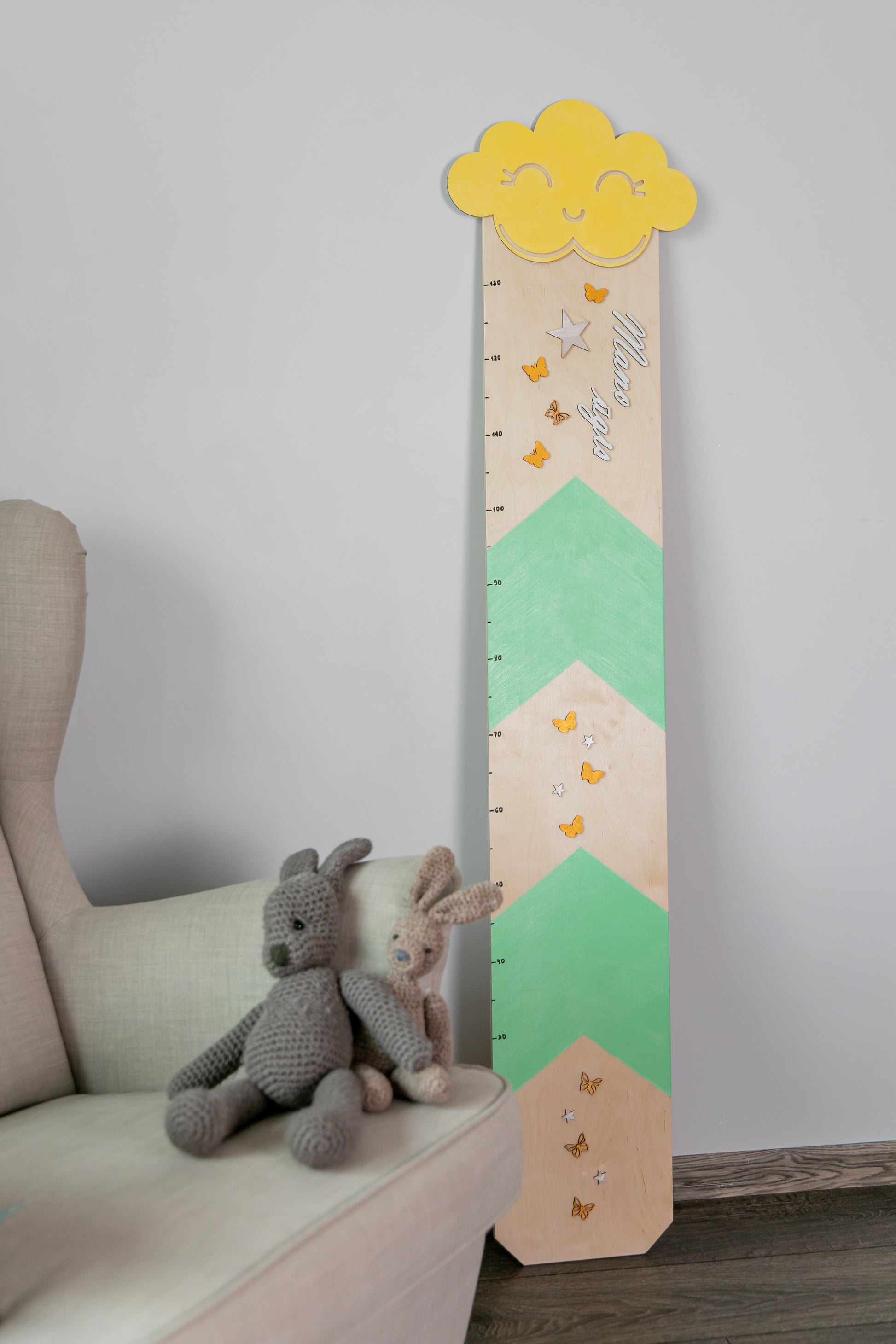 Mint Growth Chart for Kids – Cloud & Raindrop Design | Writable Baby Height Chart | Keepsake Gift | Frameora