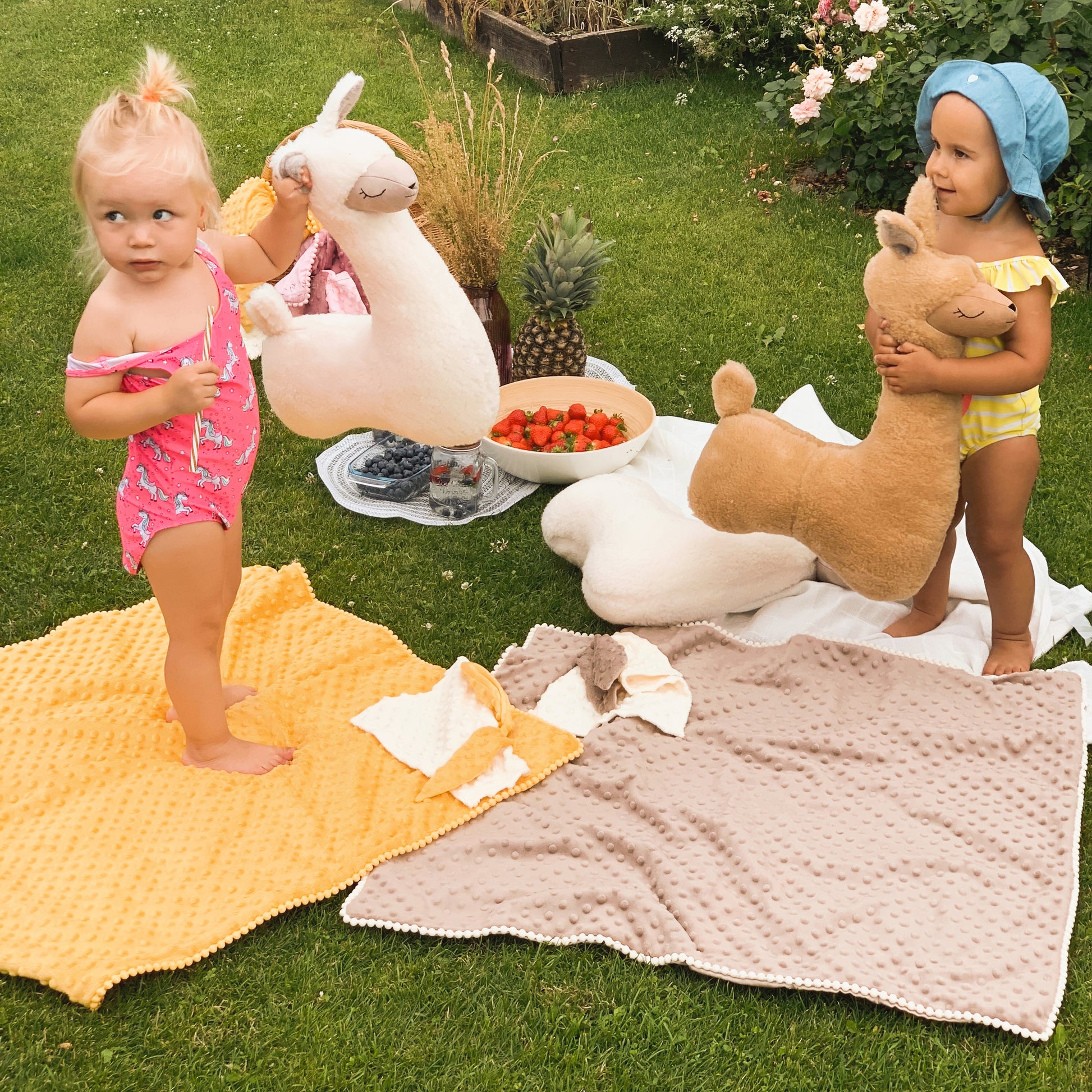 2in1 Baby Blanket with Bunny Comforter – Mustard | Double-Sided Sensory Blanket | Handmade in Lithuania