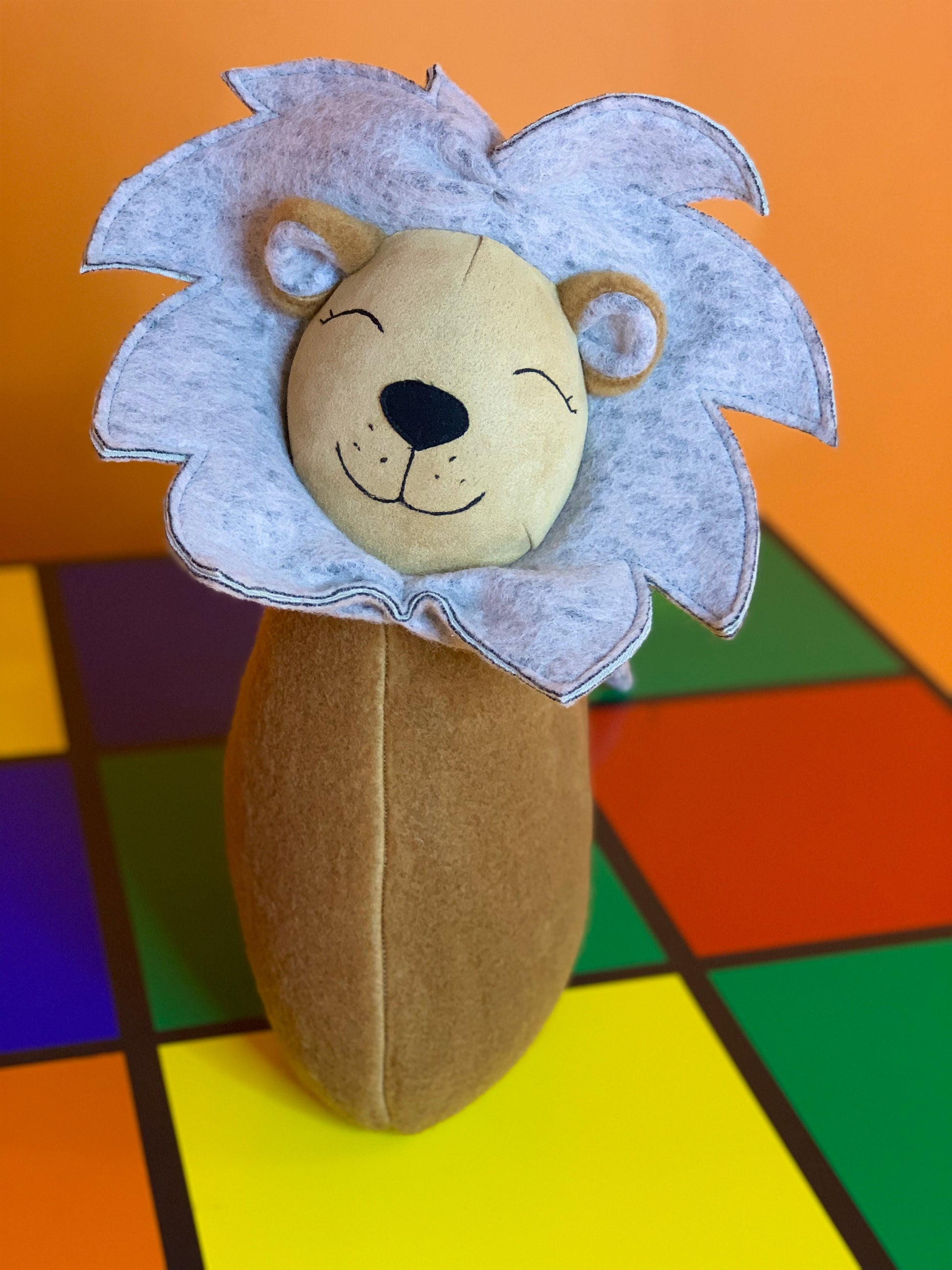 Handmade Lion Soft Toy-Pillow – 45cm Plush Cushion | Llama Wool Blend | Gentle & Travel-Friendly | From Lithuania