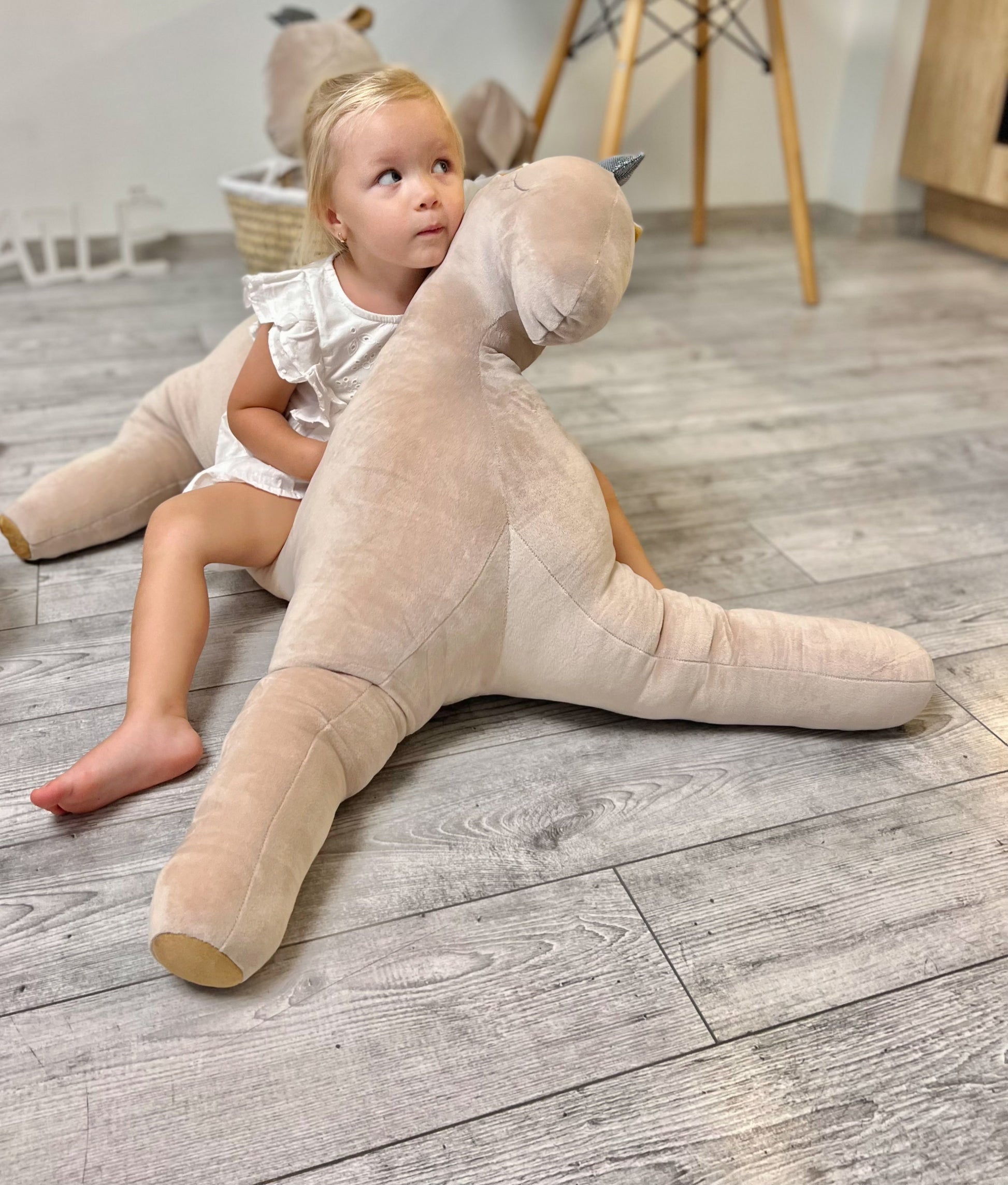XXL Wingless Pegasus Soft Toy – 90cm Cappuccino Velvet Nursery Decor | Handmade Guardian Gift | Crown Detail