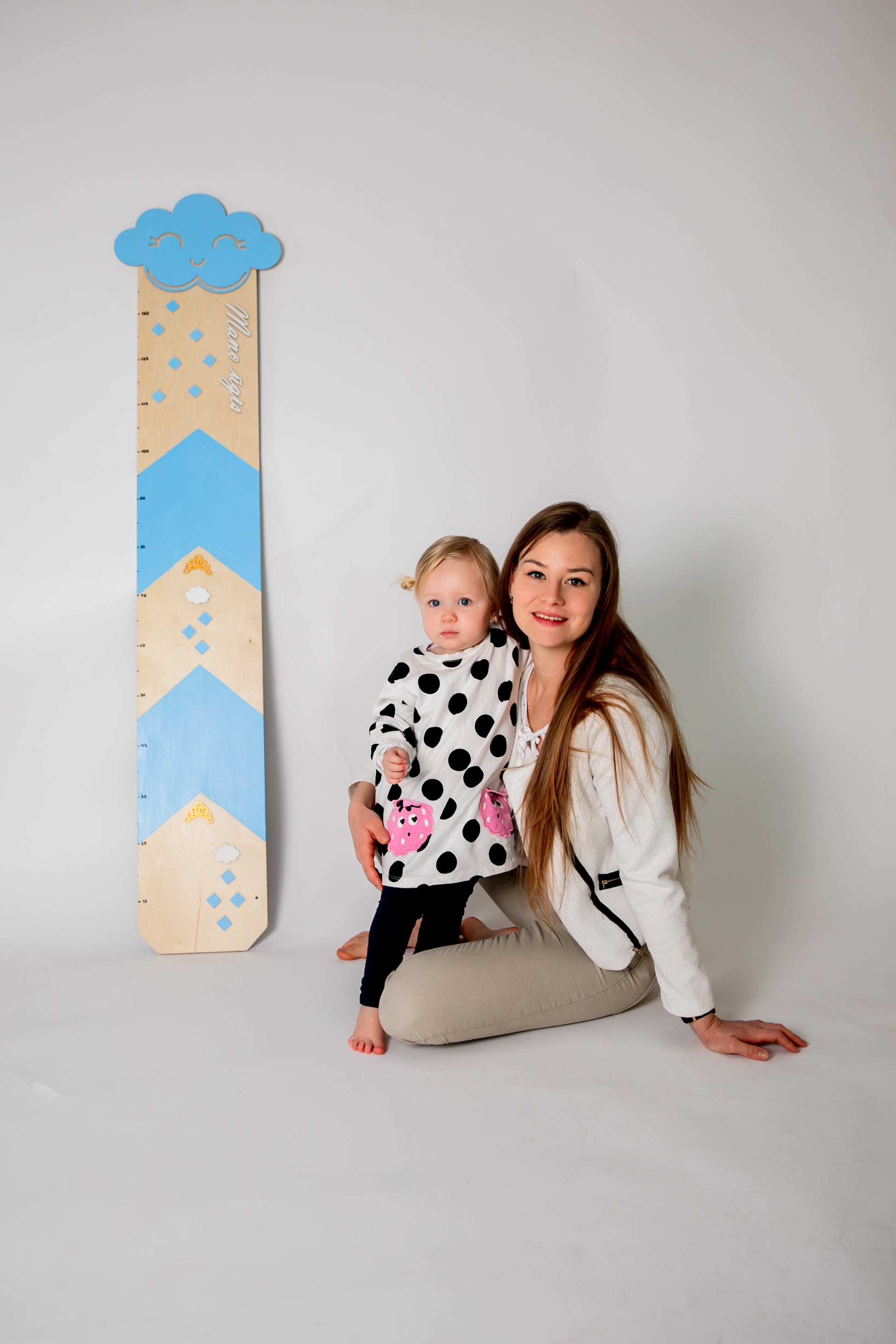 Light Blue Growth Chart for Kids – Cloud & Raindrop Design | Writable Height Chart Keepsake | Handmade in Lithuania
