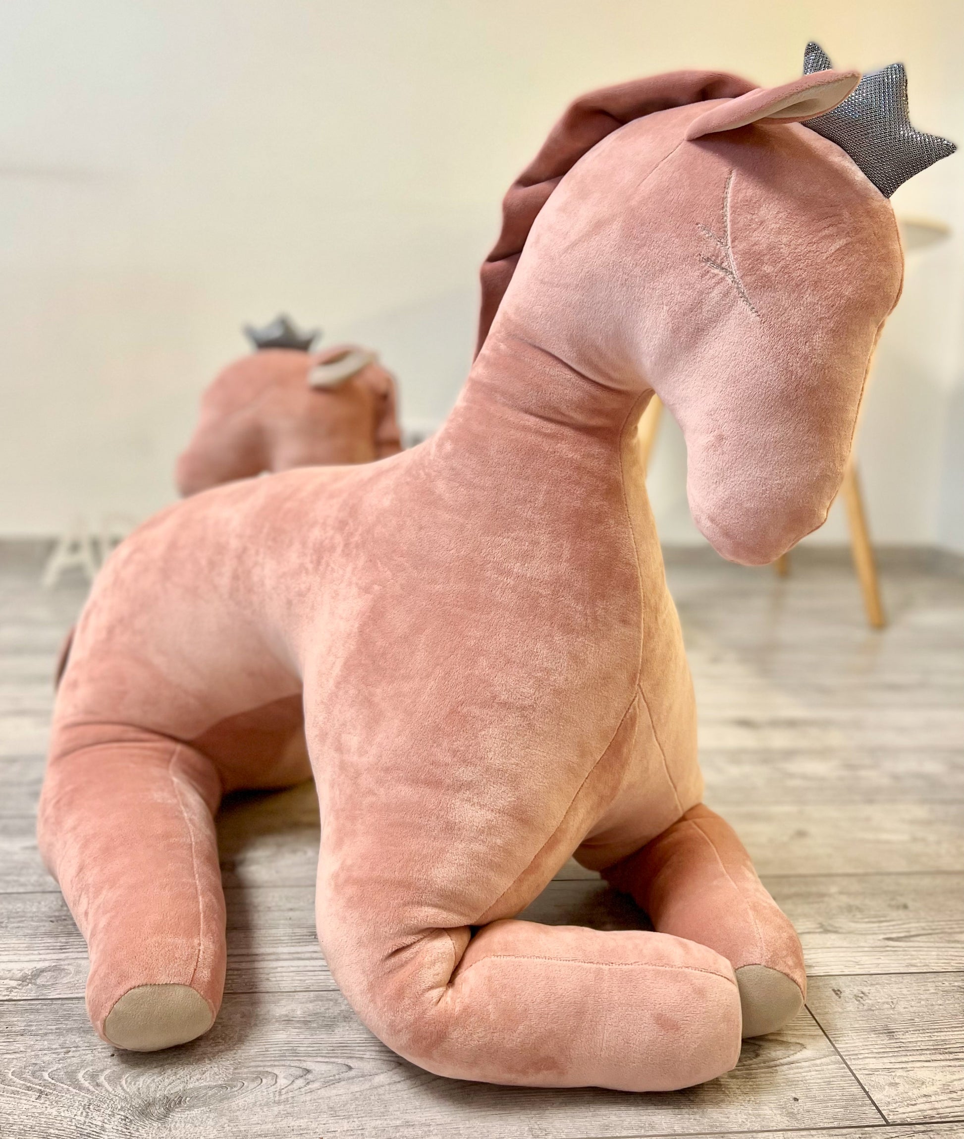 XXL Wingless Pegasus Soft Toy – 90cm Plush Velvet Decor | Ash Pink | Handmade Guardian Gift for Newborns & Kids