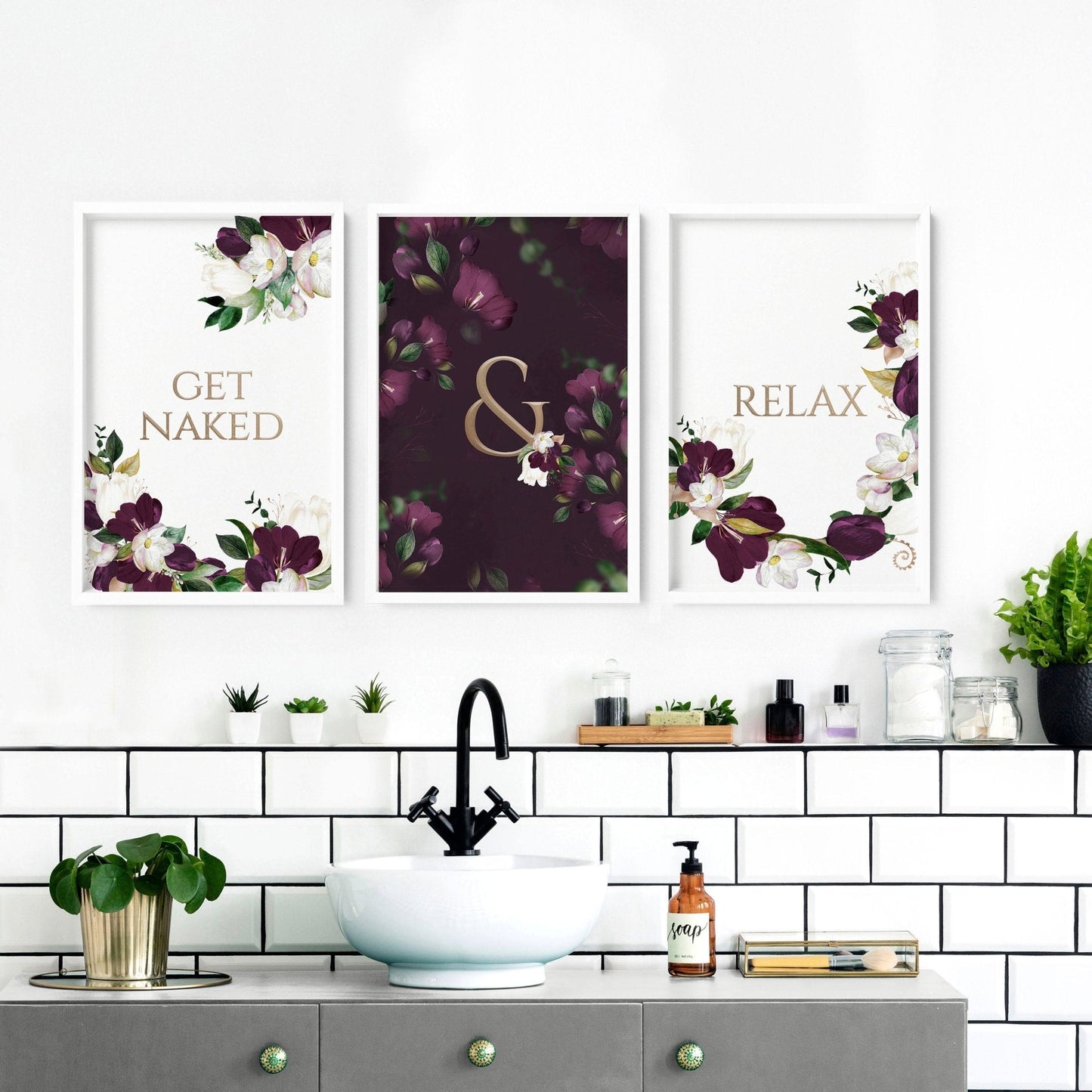 Classy Bathroom Wall Art | Set of 3 Framed Bathroom Prints