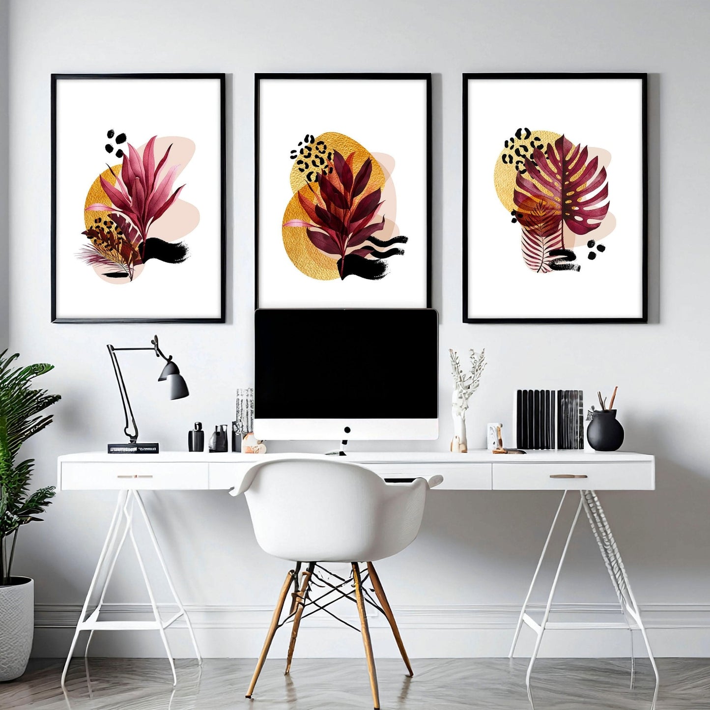 Botanische Muse | 3er-Set auffälliger Wandkunstdrucke für ihr Home Office
