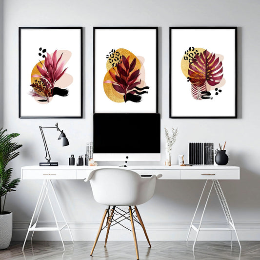 Botanische Muse | 3er-Set auffälliger Wandkunstdrucke für ihr Home Office