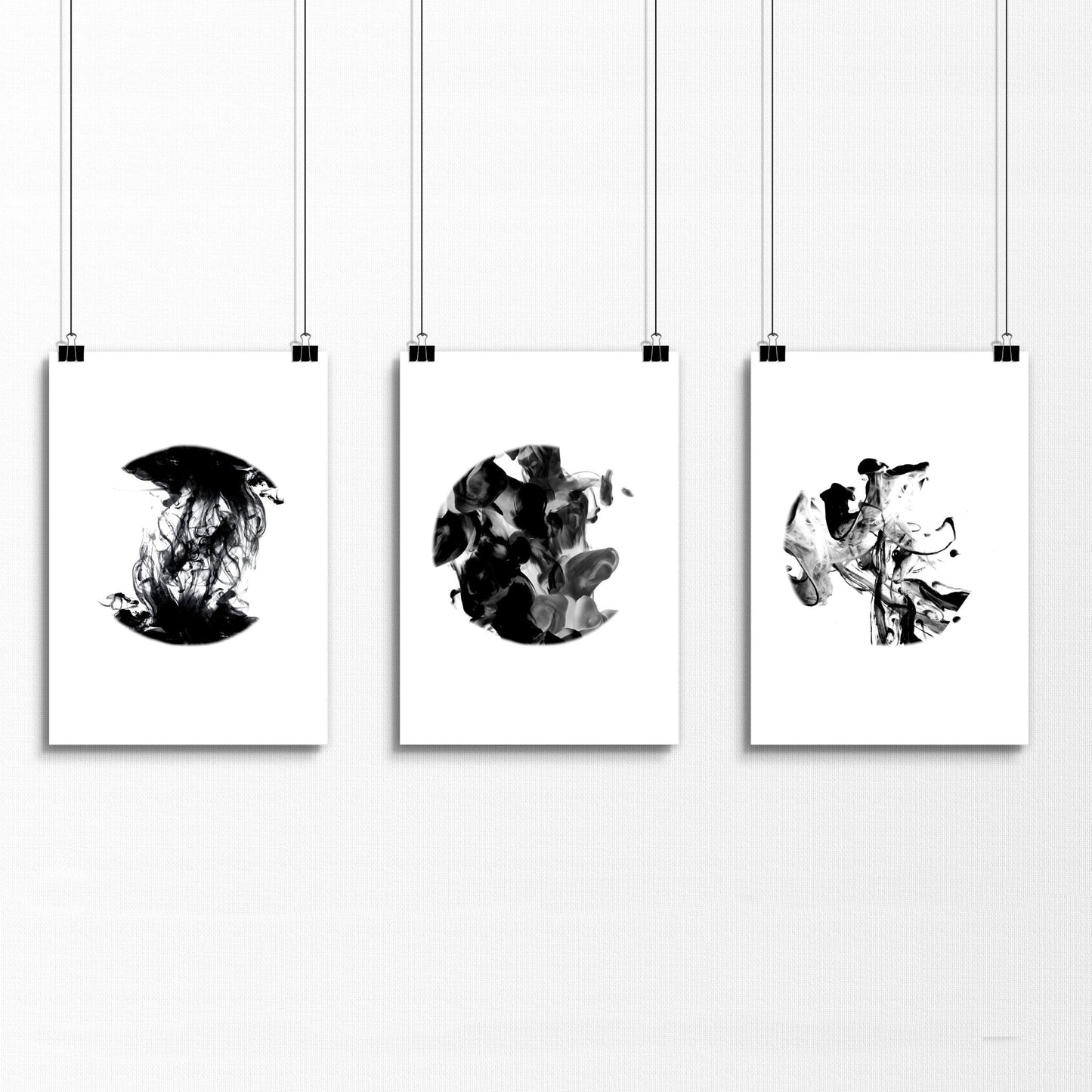 Movimiento monocromático | Conjunto de 3 láminas minimalistas para pared