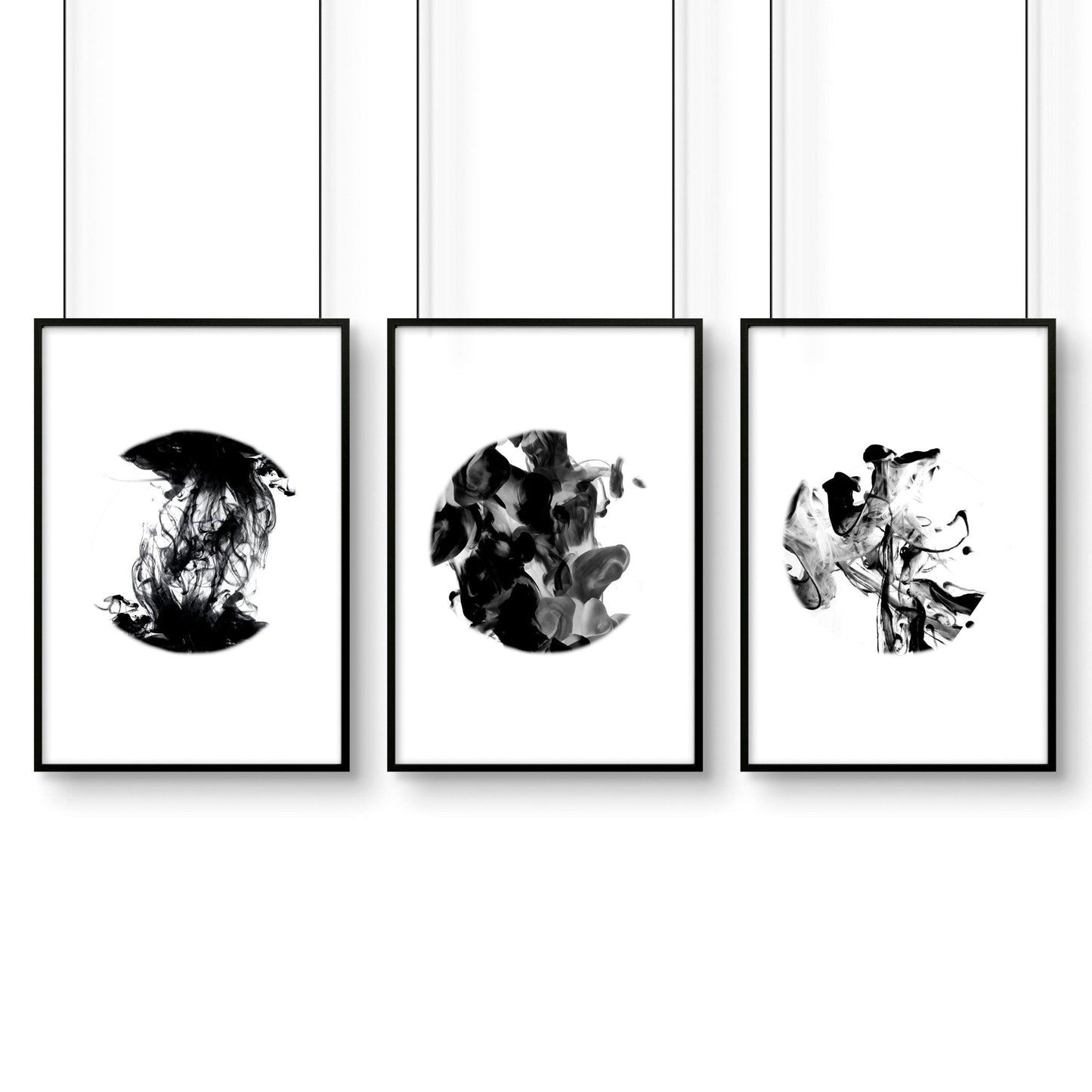 Movimiento monocromático | Conjunto de 3 láminas minimalistas para pared