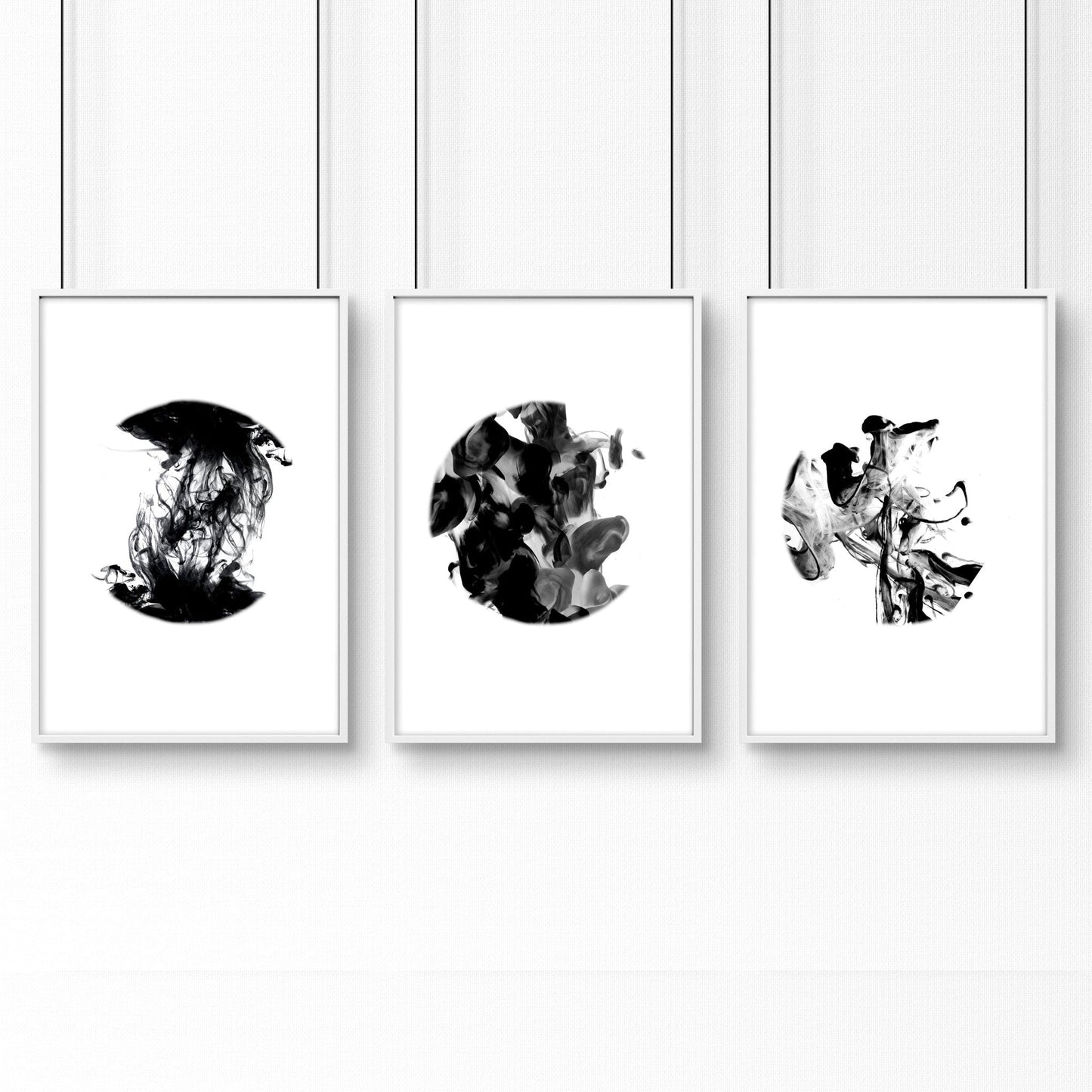 Movimiento monocromático | Conjunto de 3 láminas minimalistas para pared