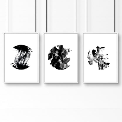 Movimiento monocromático | Conjunto de 3 láminas minimalistas para pared