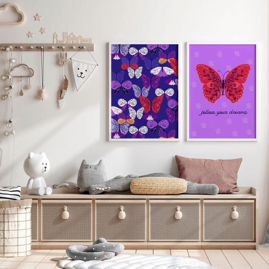 Violet Wings | Set of 2 Personalised Butterfly Wall Art Prints