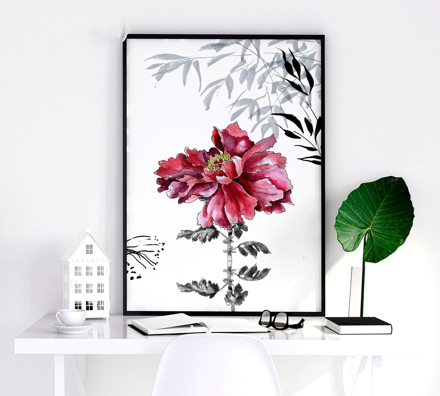 Crimson Bloom | 2er-Set gerahmte Pfingstrosen-Wandkunstdrucke