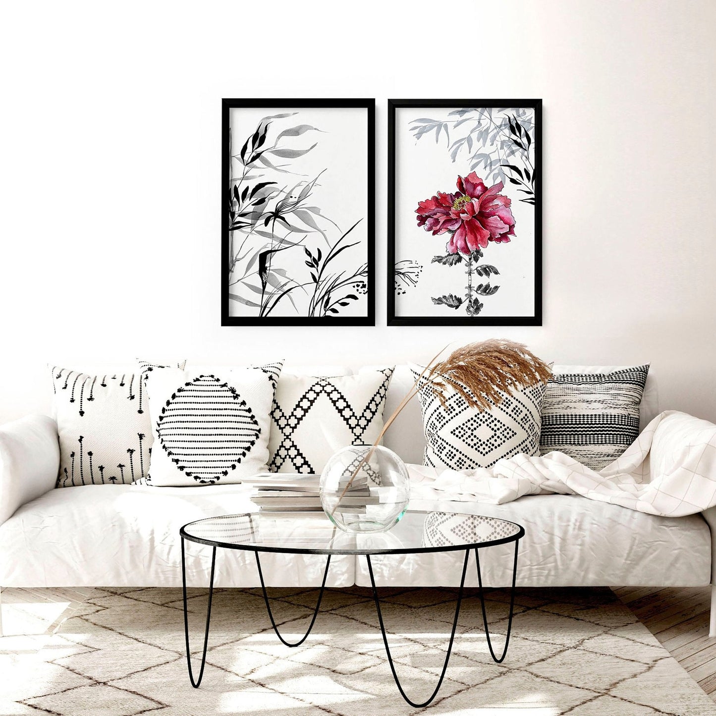 Crimson Bloom | 2er-Set gerahmte Pfingstrosen-Wandkunstdrucke