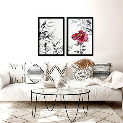 Crimson Bloom | 2er-Set gerahmte Pfingstrosen-Wandkunstdrucke