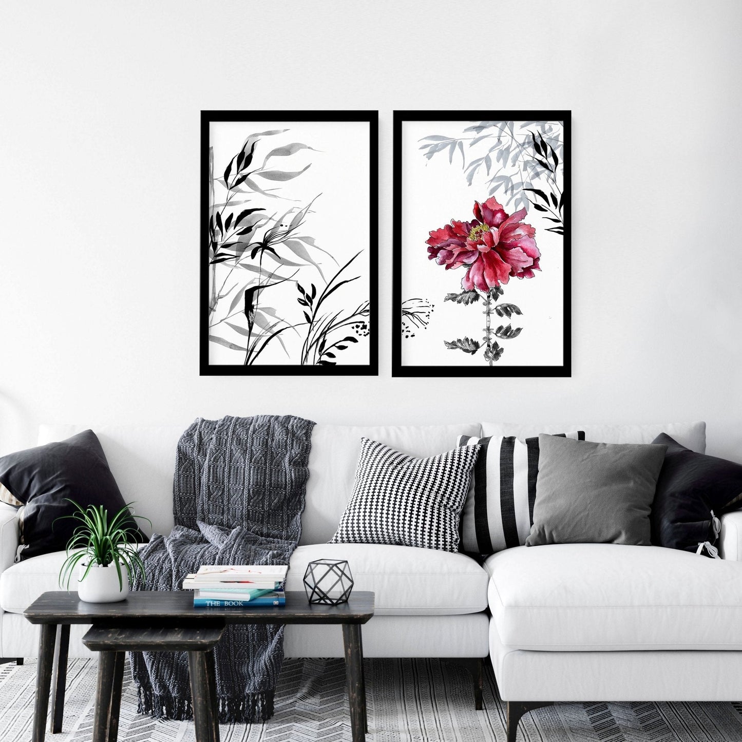 Crimson Bloom | 2er-Set gerahmte Pfingstrosen-Wandkunstdrucke
