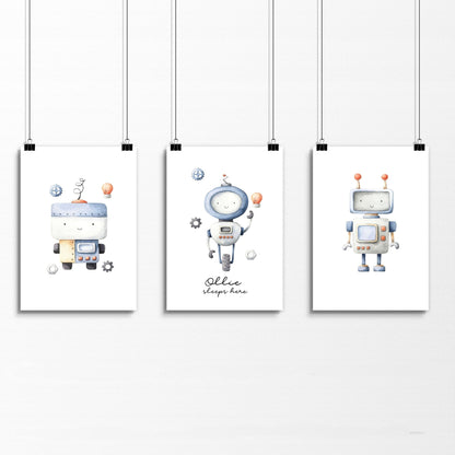 Robots Nursery Wall Art | Set of 3 Prints for Boys' Room