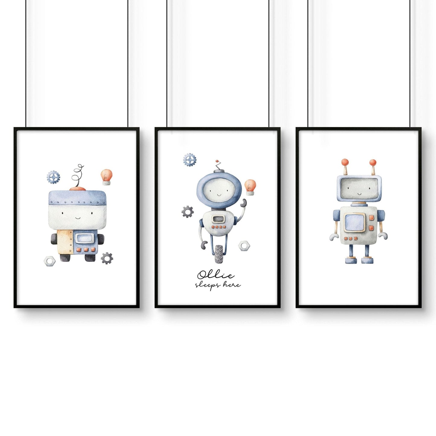 Robots Nursery Wall Art | Set of 3 Prints for Boys' Room