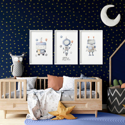 Robots Nursery Wall Art | Set of 3 Prints for Boys' Room