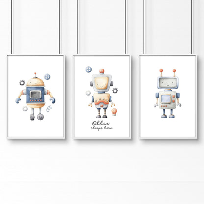 Little Explorer | 3er-Set Vintage Roboter-Wandkunstdrucke fürs Kinderzimmer