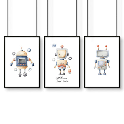 Little Explorer | 3er-Set Vintage Roboter-Wandkunstdrucke fürs Kinderzimmer