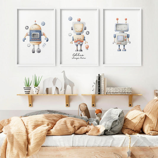 Little Explorer | Set of 3 Vintage Robot Nursery Wall Art Prints