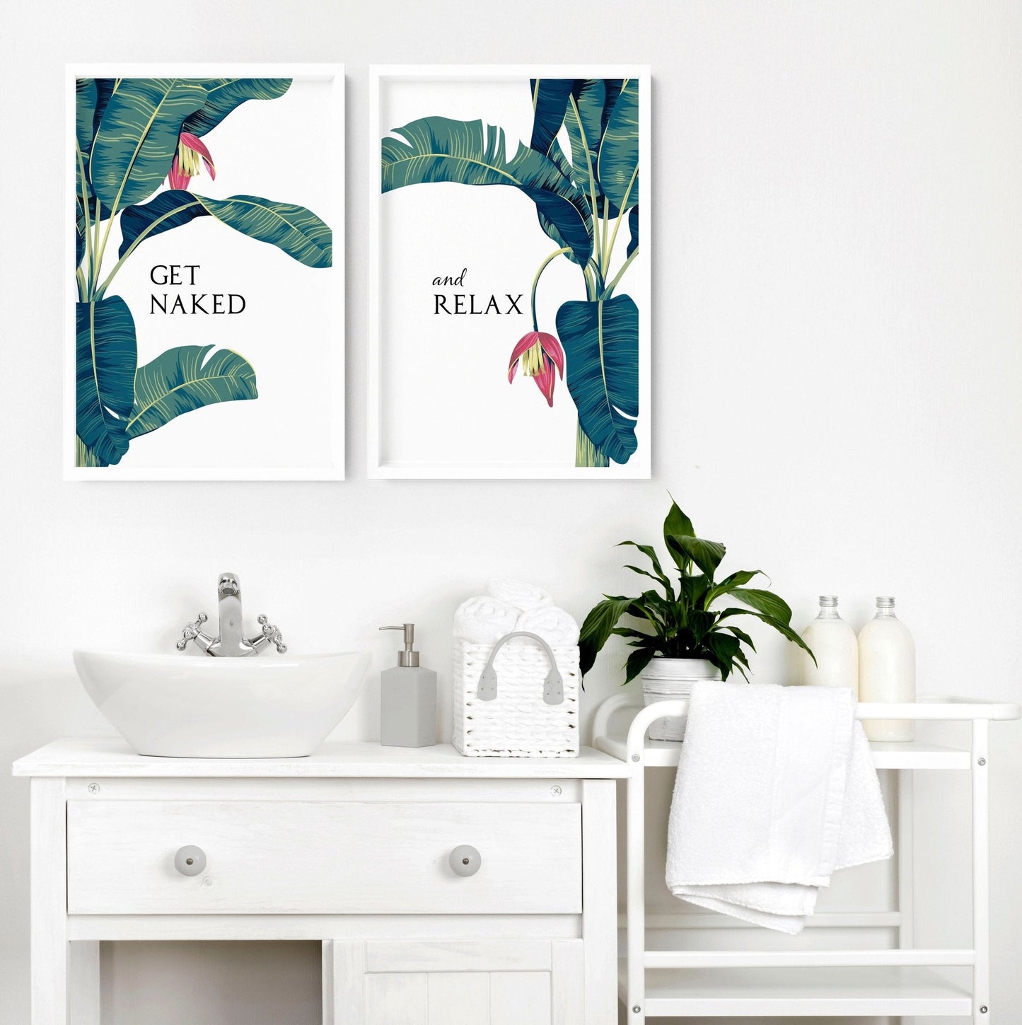 Tropical Wall Art for Bathroom | Set of 2 Botanical Prints