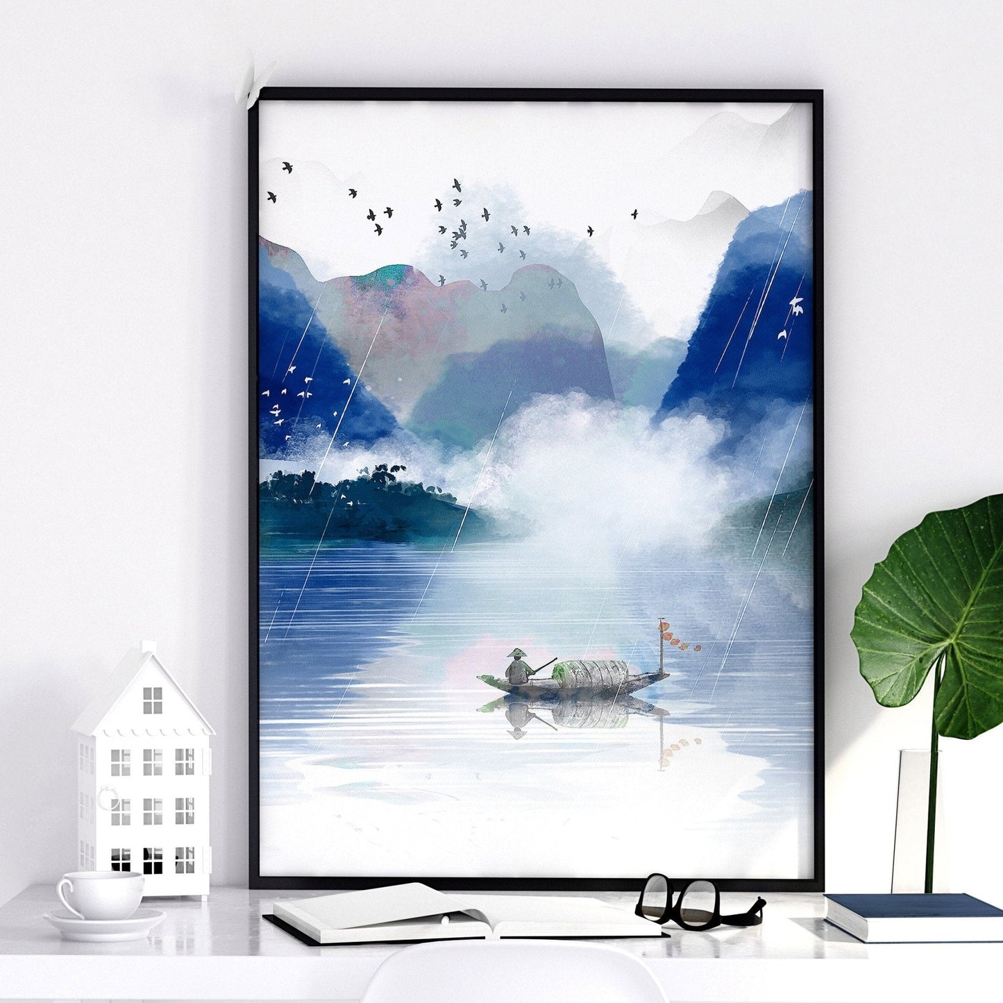 Blue Quiet | Set of 3 Japanese Landscape Wall Art Prints for the Office