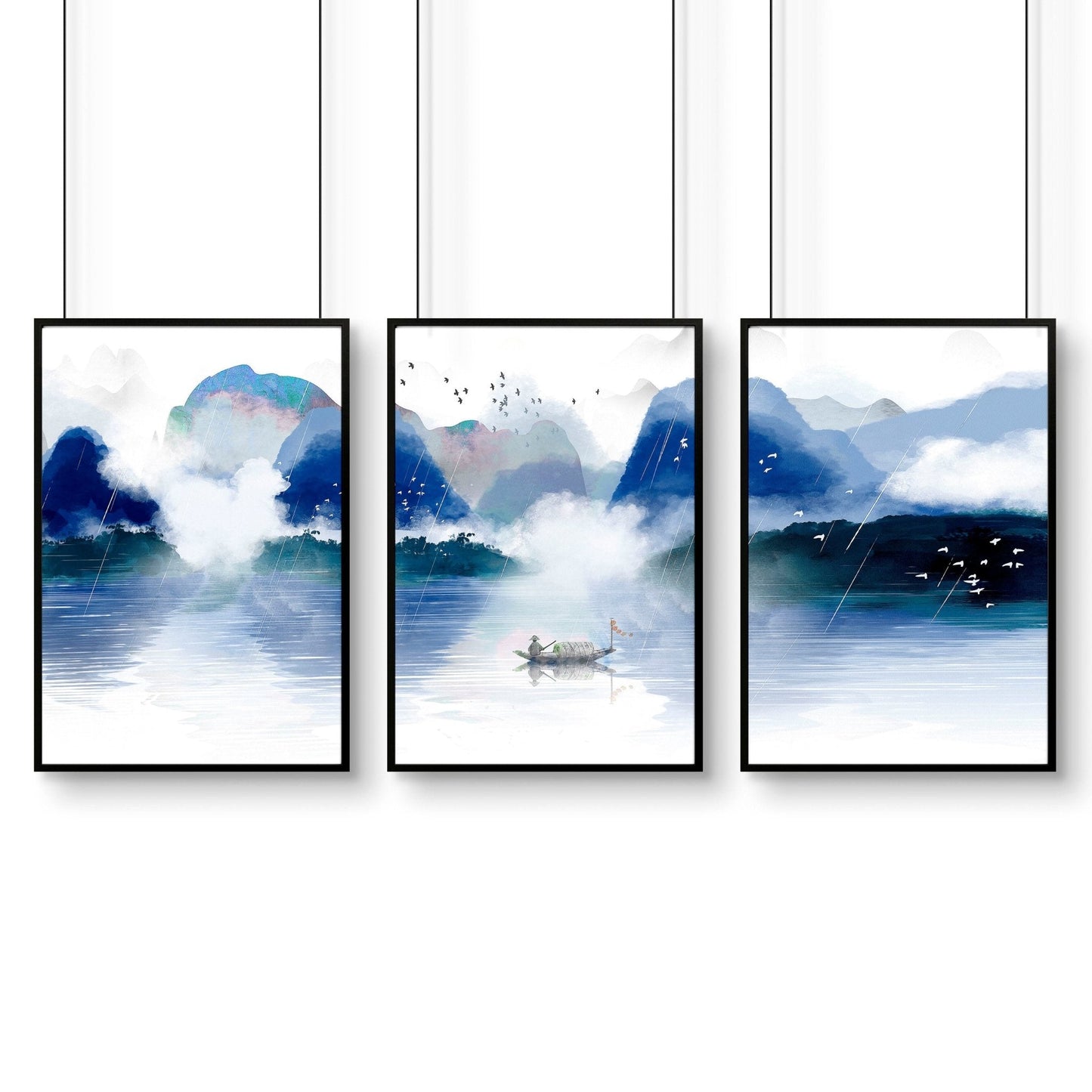 Blue Quiet | Set of 3 Japanese Landscape Wall Art Prints for the Office