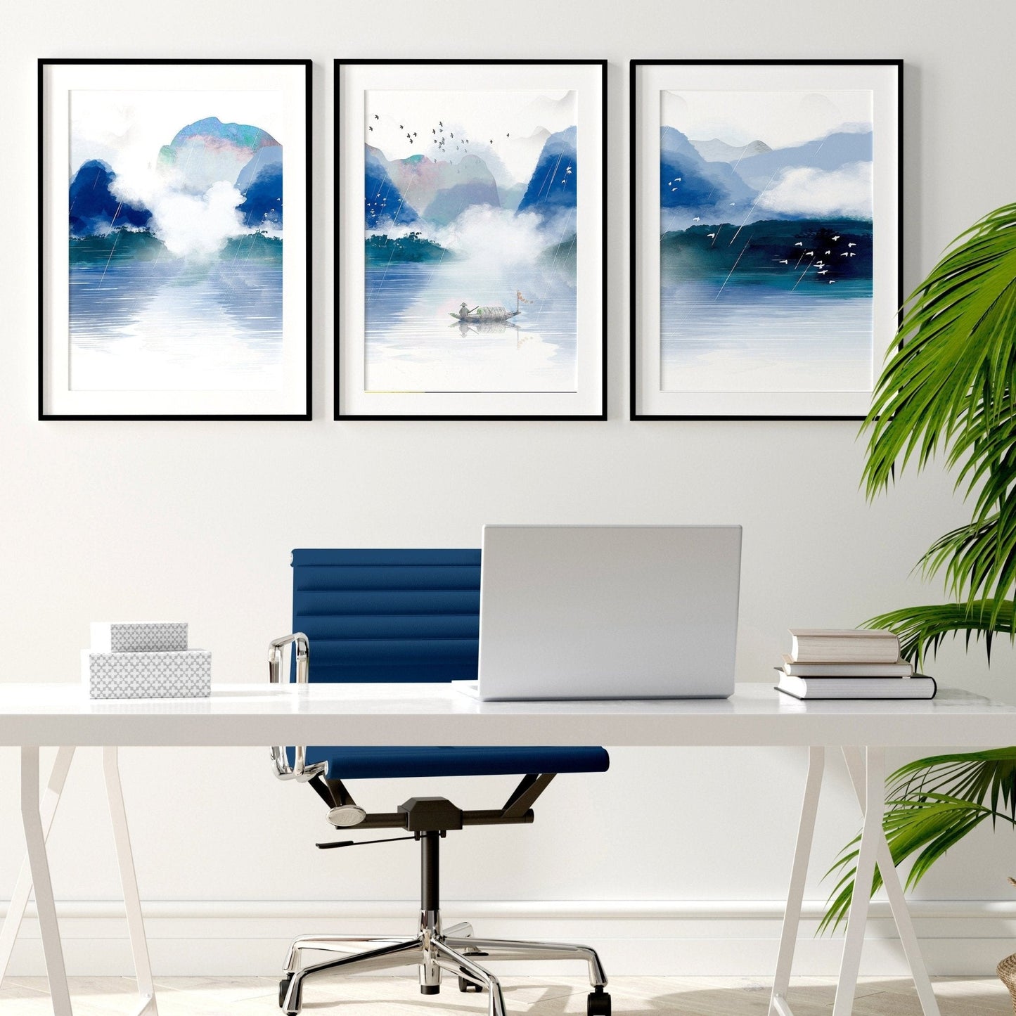 Blue Quiet | Set of 3 Japanese Landscape Wall Art Prints for the Office